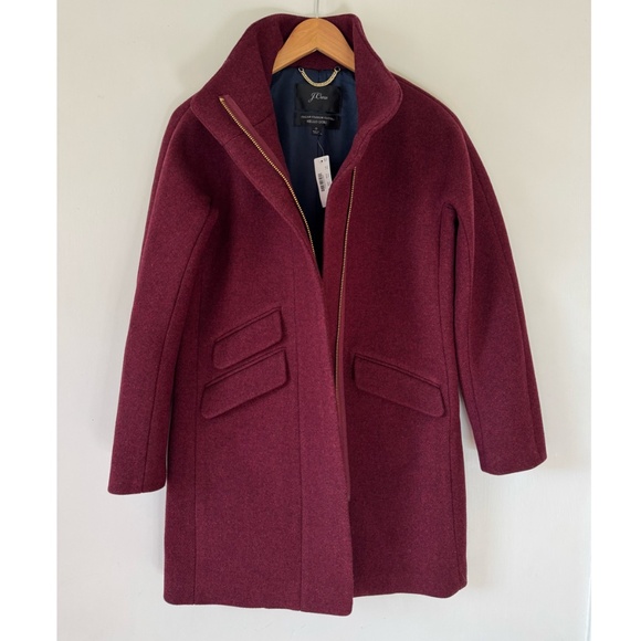 ✨NWT✨ J.CREW Cocoon Coat in Italian stadium-cloth Wool Blend Maroon Sz 0 (XS) - Picture 13 of 16